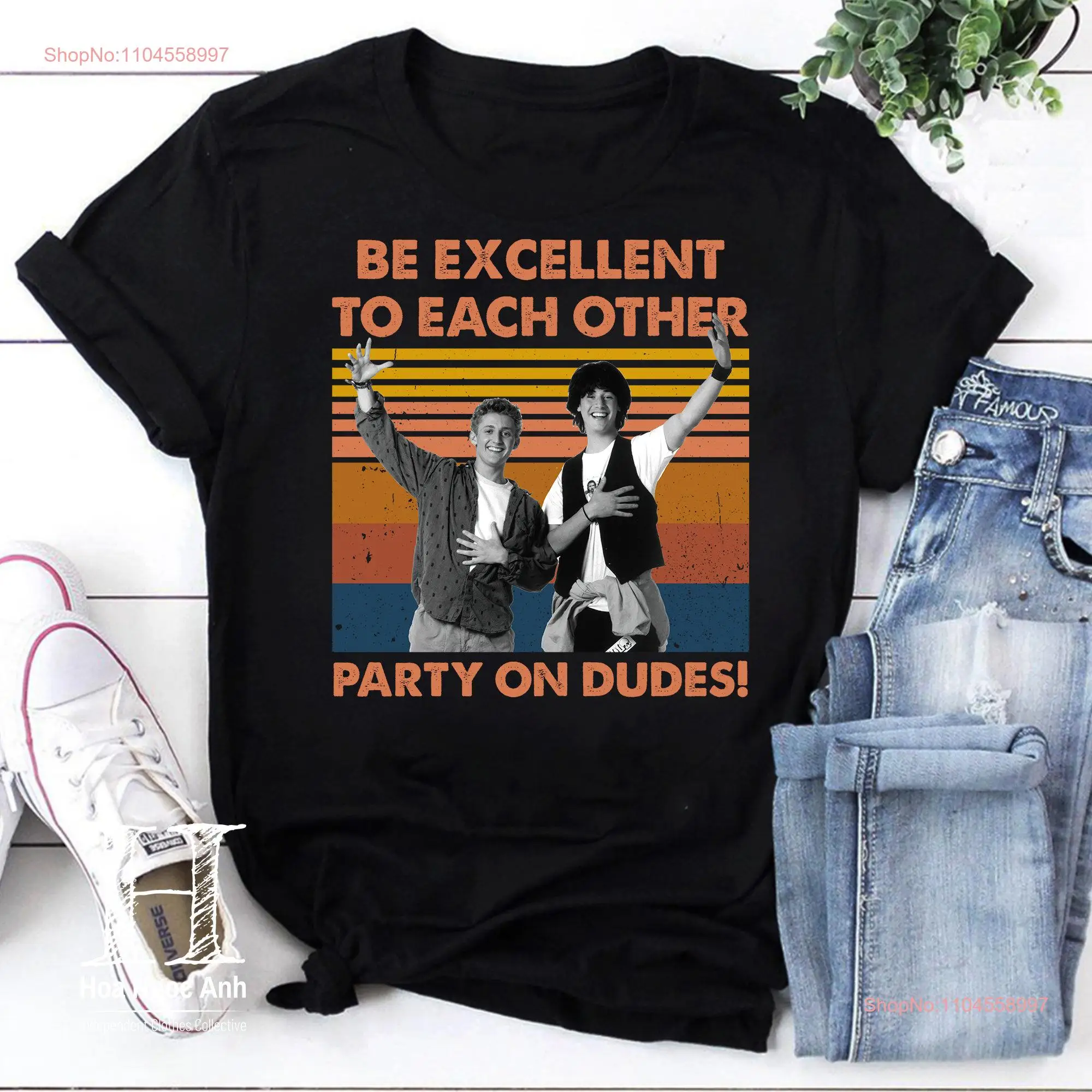 Be Excellent To Each Other Party On Dudes Vintage T Shirt Bill Ted Funny And Movies long or short sleeves