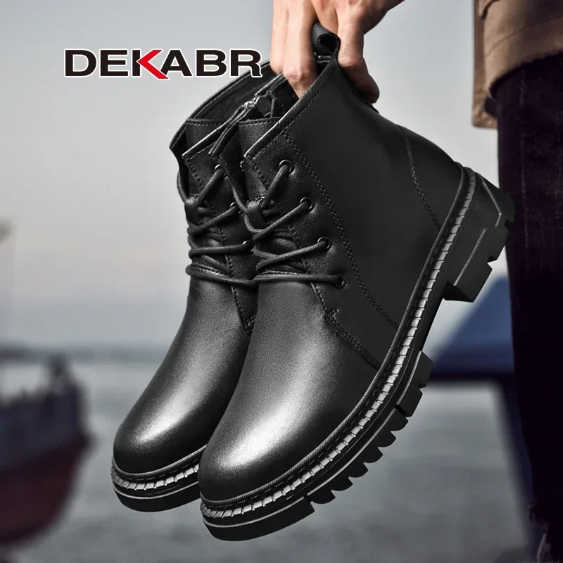 DEKABR Genuine Leather Zipper Casual Men\'s Boots Comfortable Winter Autumn Warm Fur Plus Waterproof Snow Boots Big Size 37-49