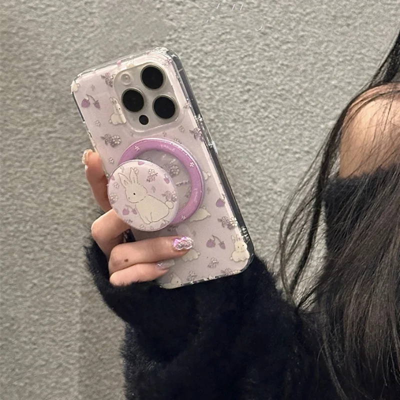 Koreanische Nette Kaninchen Für Magsafe Telefon Magnetische Griptok Ständer Für iPhone Lustige Faltbare Drahtlose Lade Fall Halter