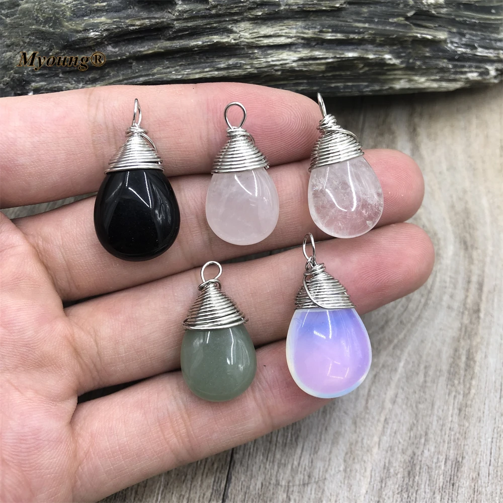

10PCS Water Drop Shape Natural Crystal Onyx Aventurine Wire Wrap Stone Charms Pendants MY220604