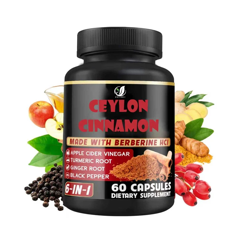 Ceylon Cinnamon Capsules Contain Apple Cider Vinegar, Turmeric, and Black Pepper -6-in-1 To Support Immune Function -60 Capsules