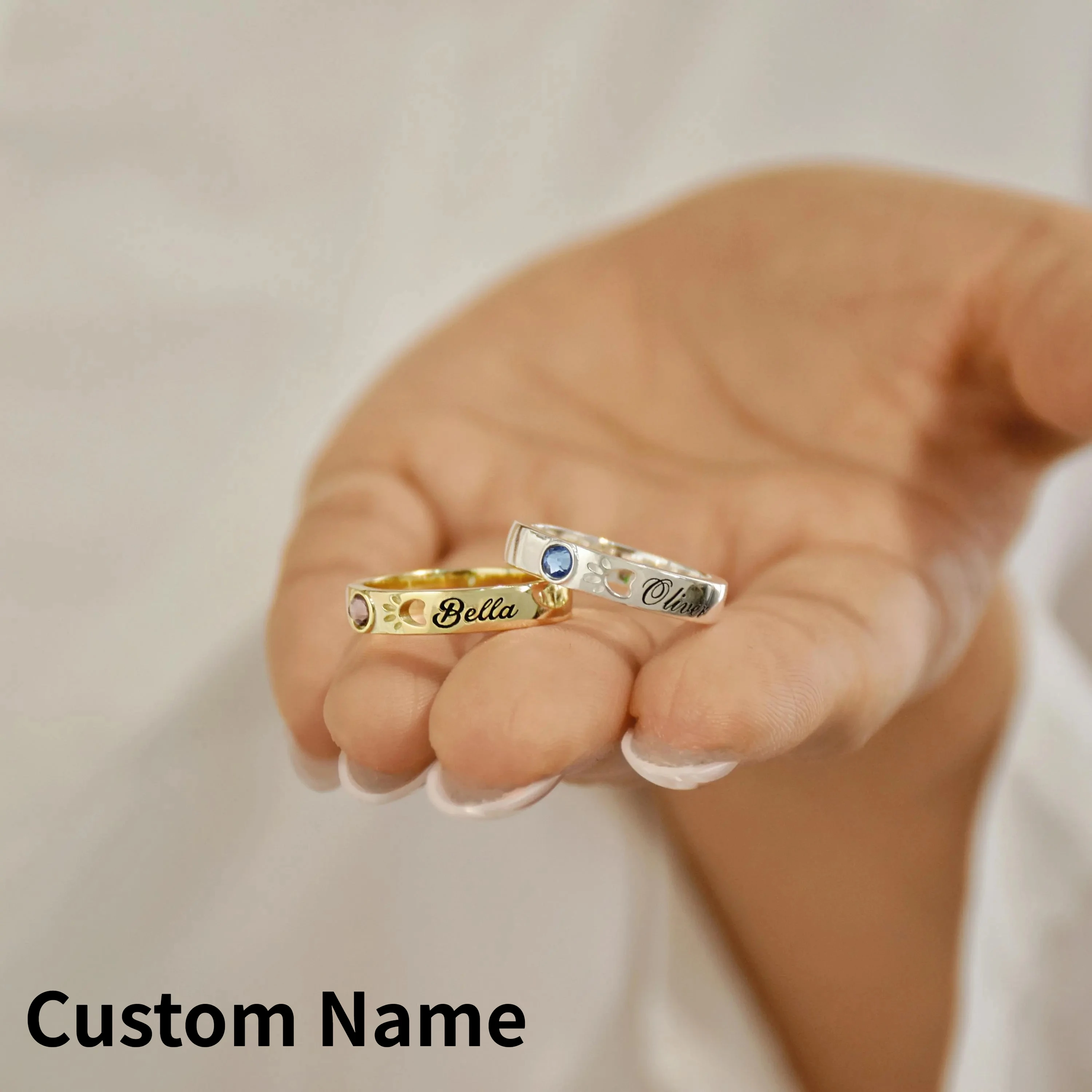 

Custom Pet Name with Birthstone Pet Paw Ring Stainless steel Name Engraved Ring Dog Ring Pet Loss Gifts for Her Memorial Gift