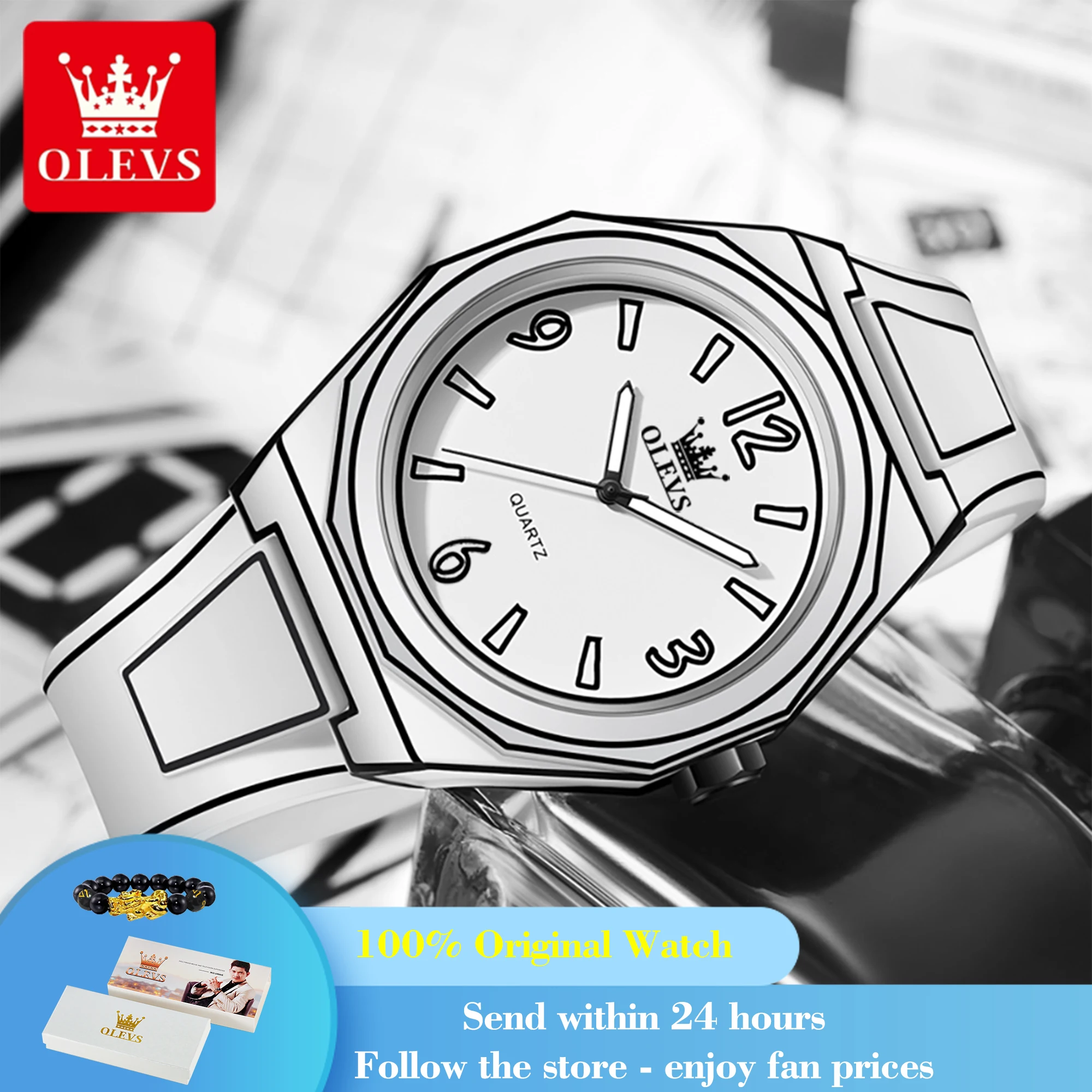 

OLEVS 1018 Quartz Watch For Men Fashion Simple Number Scale Waterproof Luminous Wristwatch Original Silicone Strap Man Watches