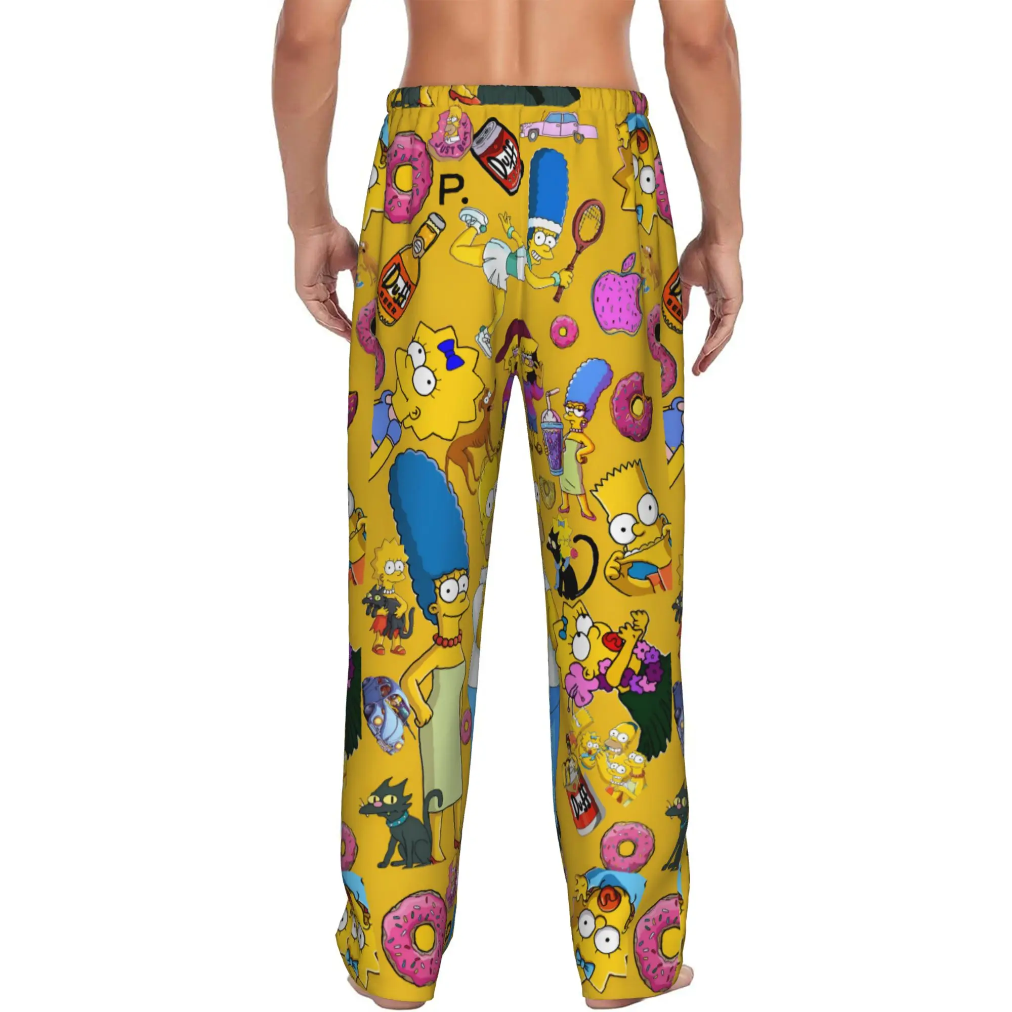 Custom Printed S-Simpsonsed Anime Pajama Pants for Men Bart Homer Lisa Cartoon Sleep Sleepwear Bottoms with Pockets