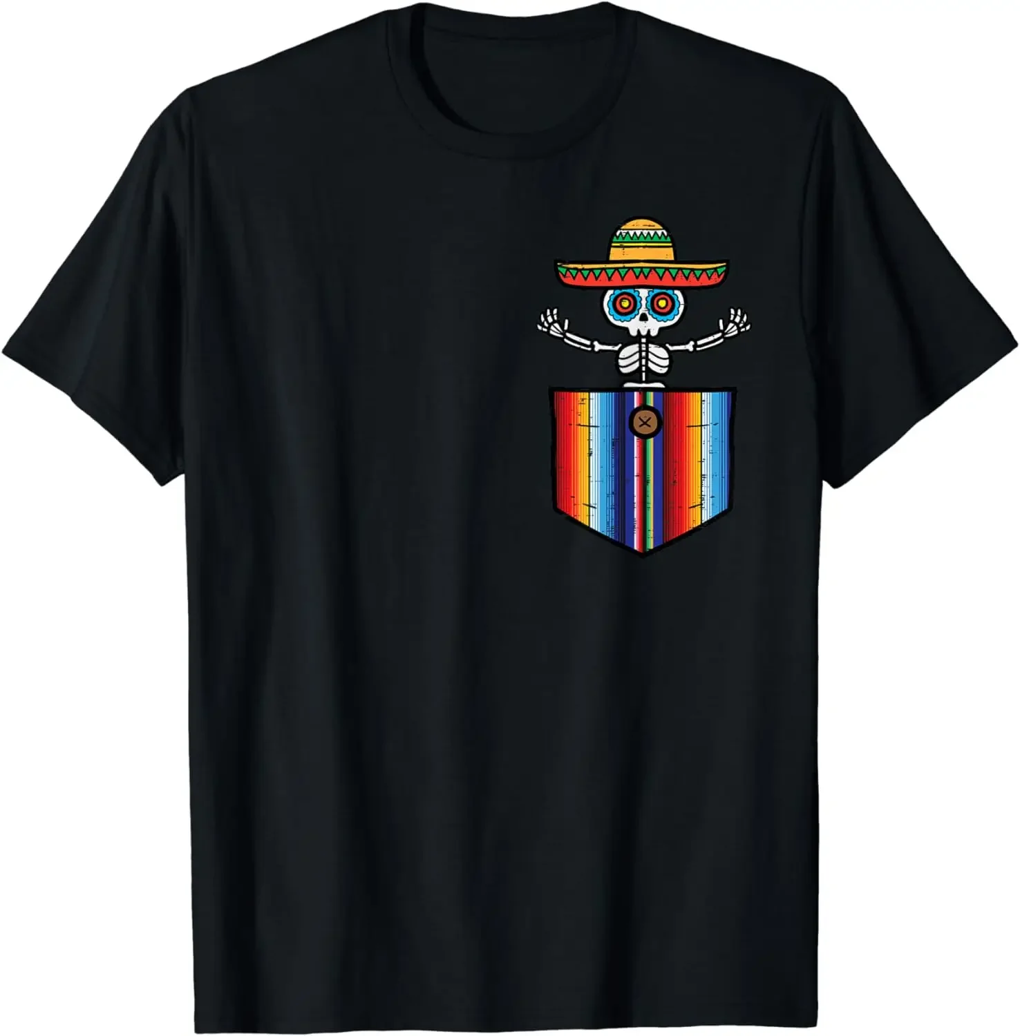 2024 summer tops Serape Skeleton Mariachi Pocket Cinco De Mayo Mexican Party T-Shirt