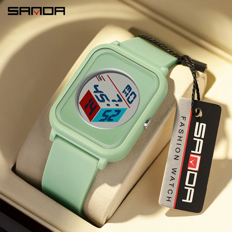 Sanda 6134 Jam Tangan elektronik นักเรียนสุดสร้างสรรค์นาฬิกาข้อมือสายซิลิโคนโครโนกราฟเรืองแสงสำหรับเด็กผู้ชายเด็กผู้หญิงของขวัญ