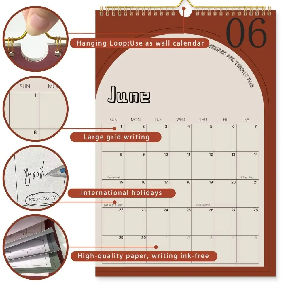 

Creative 2025 Wall Calendar Planner 18 Months English Calendar Planner Portable with Hanging Hole Agenda Planner Home Decoration