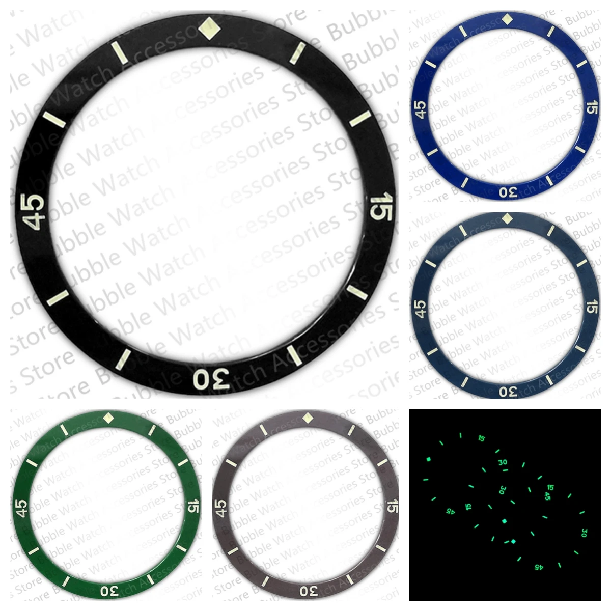 38MM×31.7MM Black Blue Gray Green Ceramic Green Luminous flat Bezel Insert Fit for Skx Men's Mechanical Watch