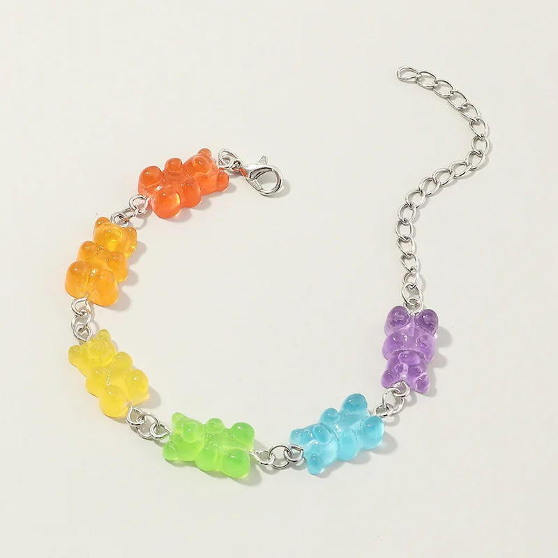 Pulsera de colores de dibujos animados para niña, brazalete de Color caramelo con diseño de oso arcoíris, caramelo, rebote, estilo Hip Hop