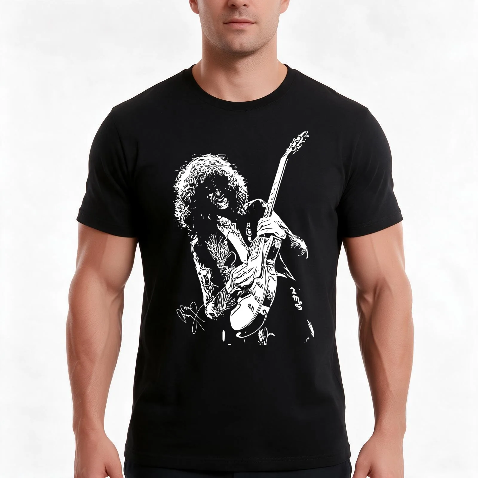 Jimmy Page Guitar 5 T-Shirt, Summer Casual Cotton Tee, Oversized Streetwear Tops, Vintage Graphic Print, Loose Fit Short Sleeve