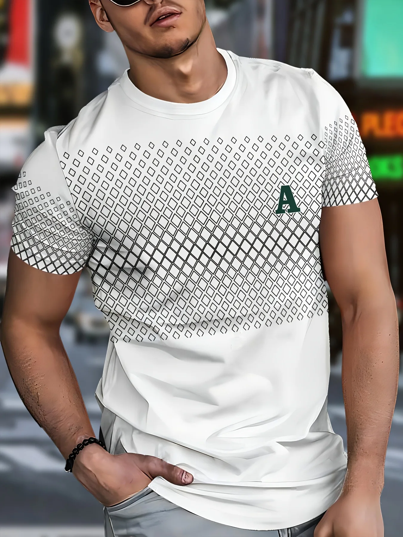 

Trendy new mens clothing 3D digital printed checkered graphic t shirts casual and comfortable slim fit short sleeved top for men