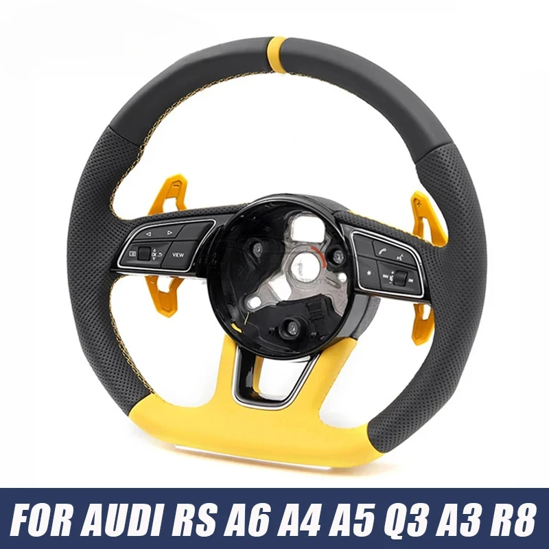 

Car Nappa Leather Yellow Steering Wheel for Audi TT TTS TTMK2 TTMK3 R8 RS S3 S8 A3 A4 A5 A6 A6L A7 Q3 Q6 Q7 Q8 Car Accessories