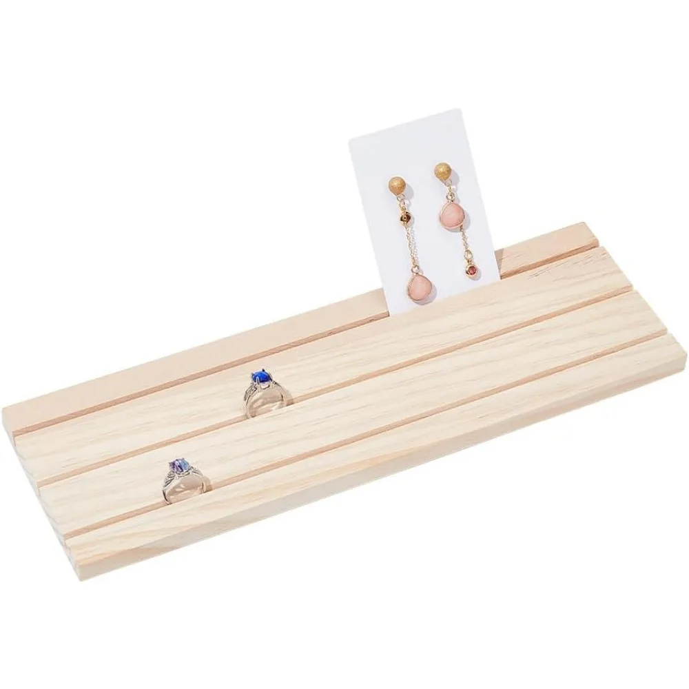 3-Slot Wood Earring Display Stand, Earring Card Display Holder 3mm Grid Ruler Rack Organizer for Rings, Earring Display Cards