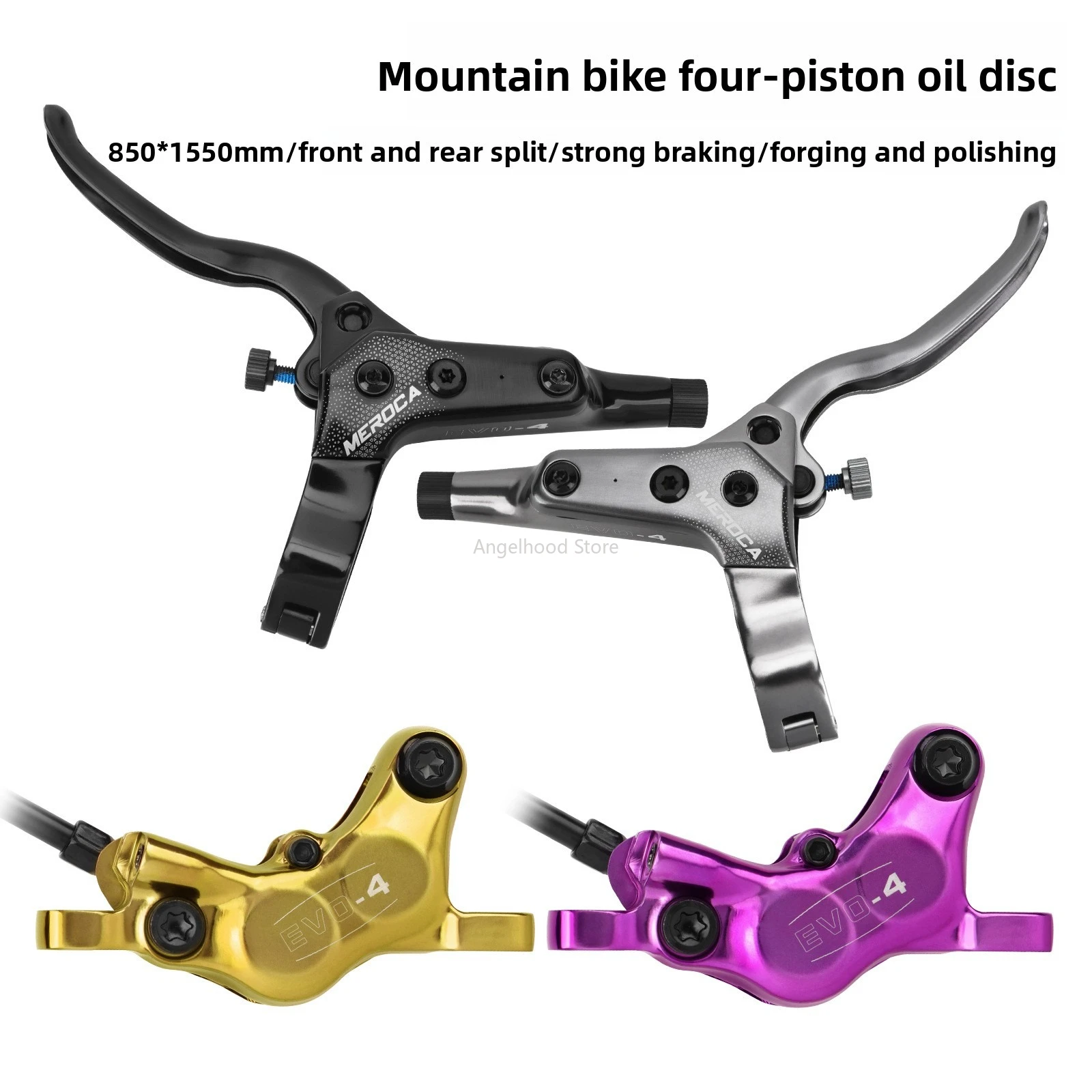 

MTB 4 Piston Hydraulic Disc Brake 850/1550mm Aluminum Alloy Brake Pads Oil Pressure Disc Brake Bicycle Accessories