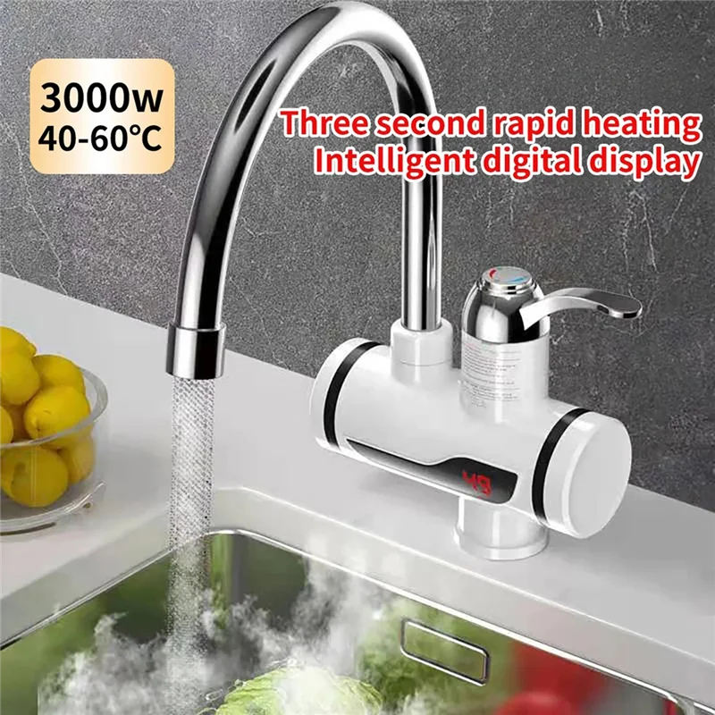MOPHE-EU Plug Compatible 3000W Electric Hot Cold Mixer Tap Instant Heating Faucet 360 Degree Rotation Fast Digital Kitchen Bathr