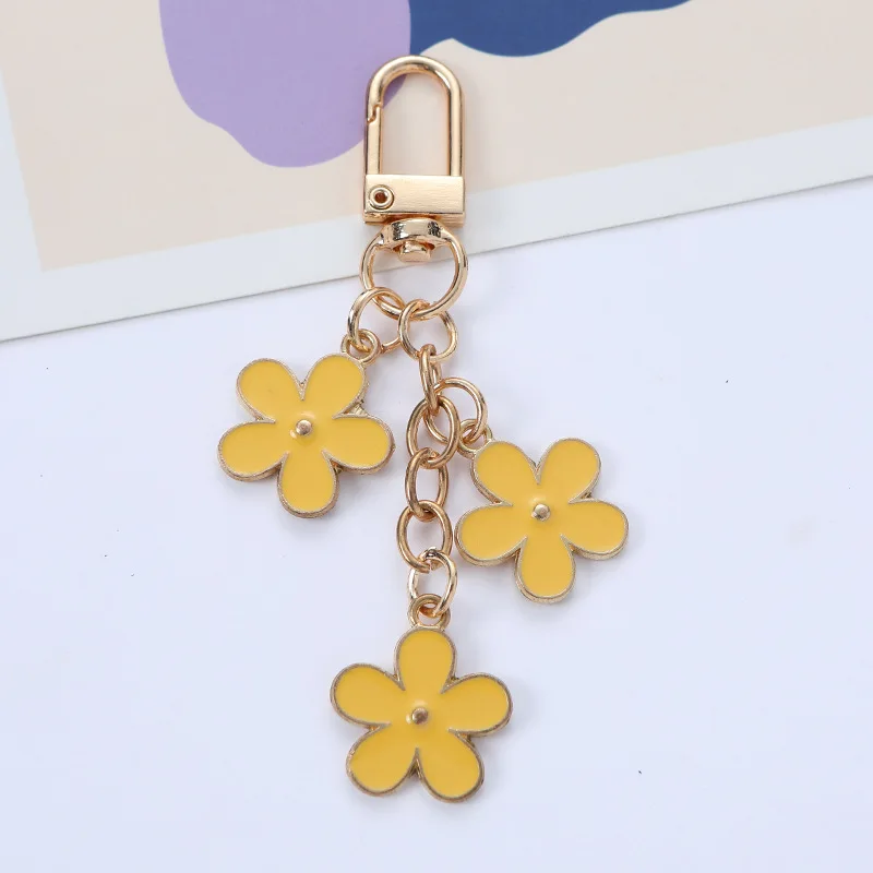 Mode kleine frische Farbe Emaille Blume Schlüssel bund für Frauen Mädchen süße Doppelseite Blume Schlüssel anhänger Tasche Auto Schlüssel Anhänger Schmuck – Detail 12