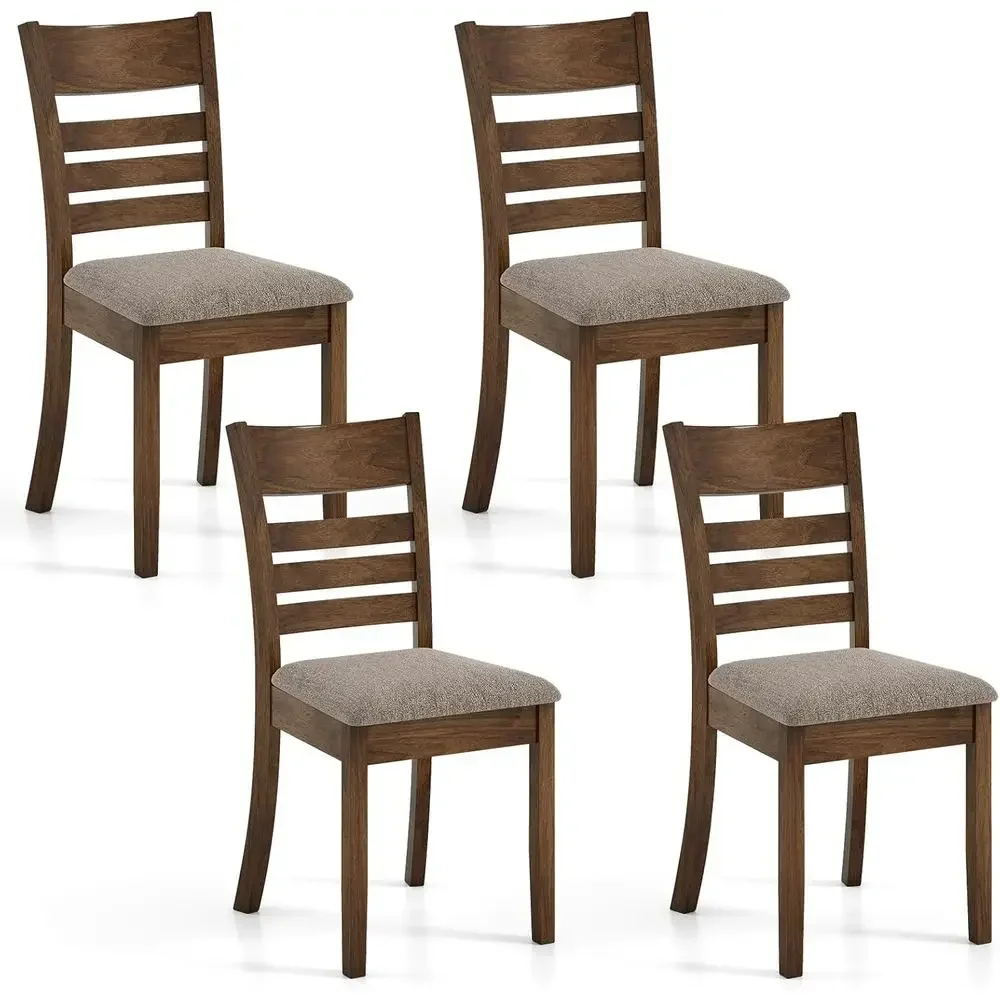 

Wooden Dining Chairs Set o 4, Upholstered Kitchen Chair w/Rubber Wood e, Curved Slatted Backrest & Wide Padded Seat, ern Dining