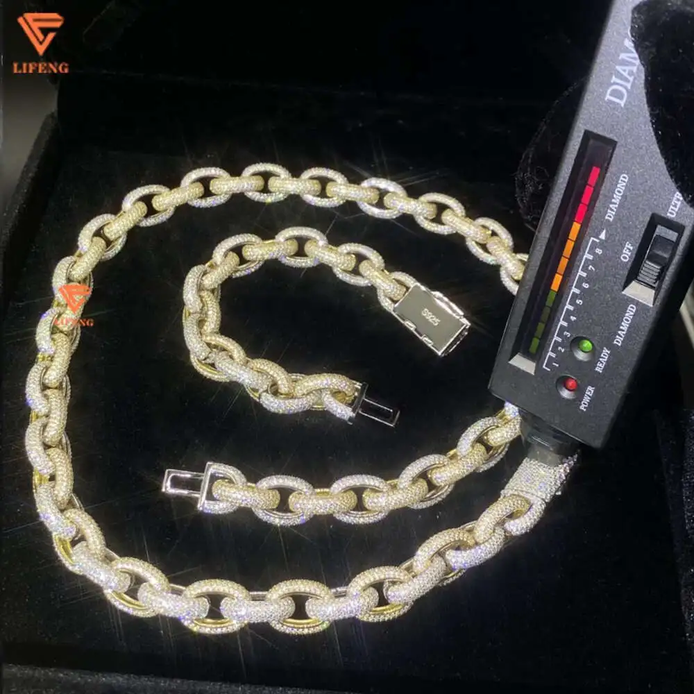 

Lifeng Jewelry Hip Hop Iced Miami Cuban Chain 10mm 925 Silver Two Tone Color Vvs Moissanite Cuban Chain Set Bracelet