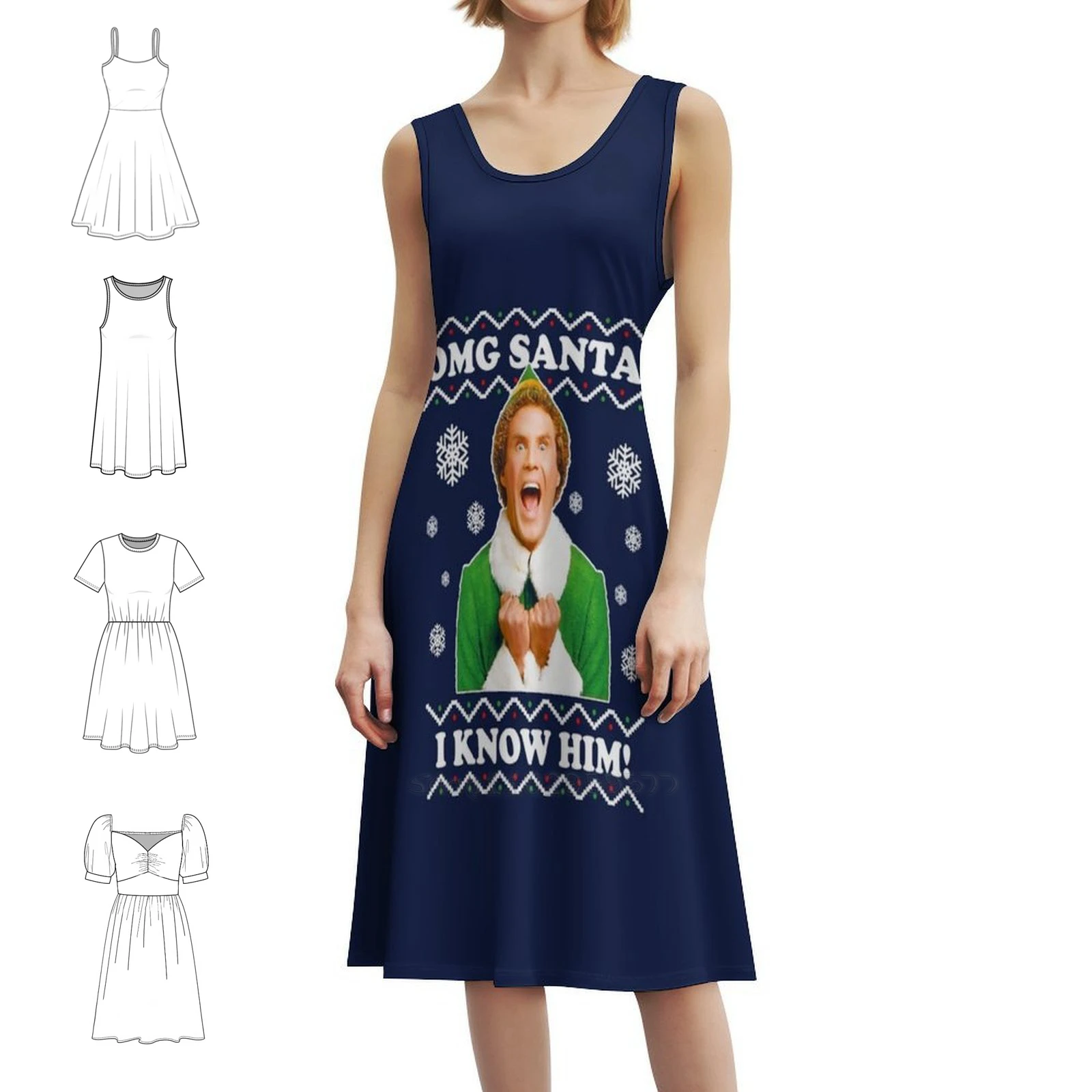

Omg Santa! Bohemian Sleeveless Dress Multi-Print Beach Vacation Party Dress Funny Hilarious Comedy Christmas Evening Dress Women