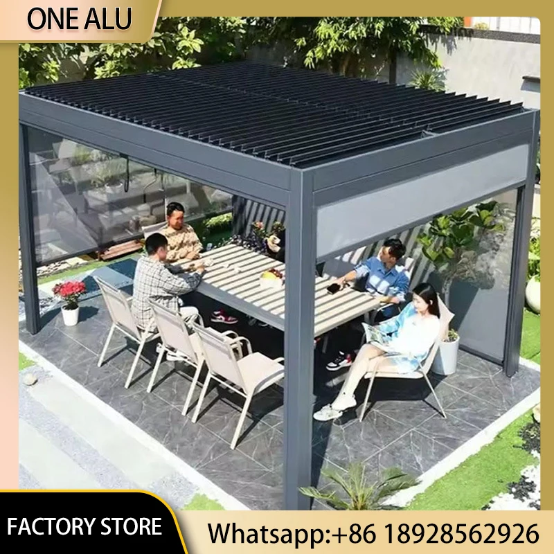 

Motorized Aluminum Pergola with Adjustable Louver Roof Smart Gazebo for Restaurant Patio