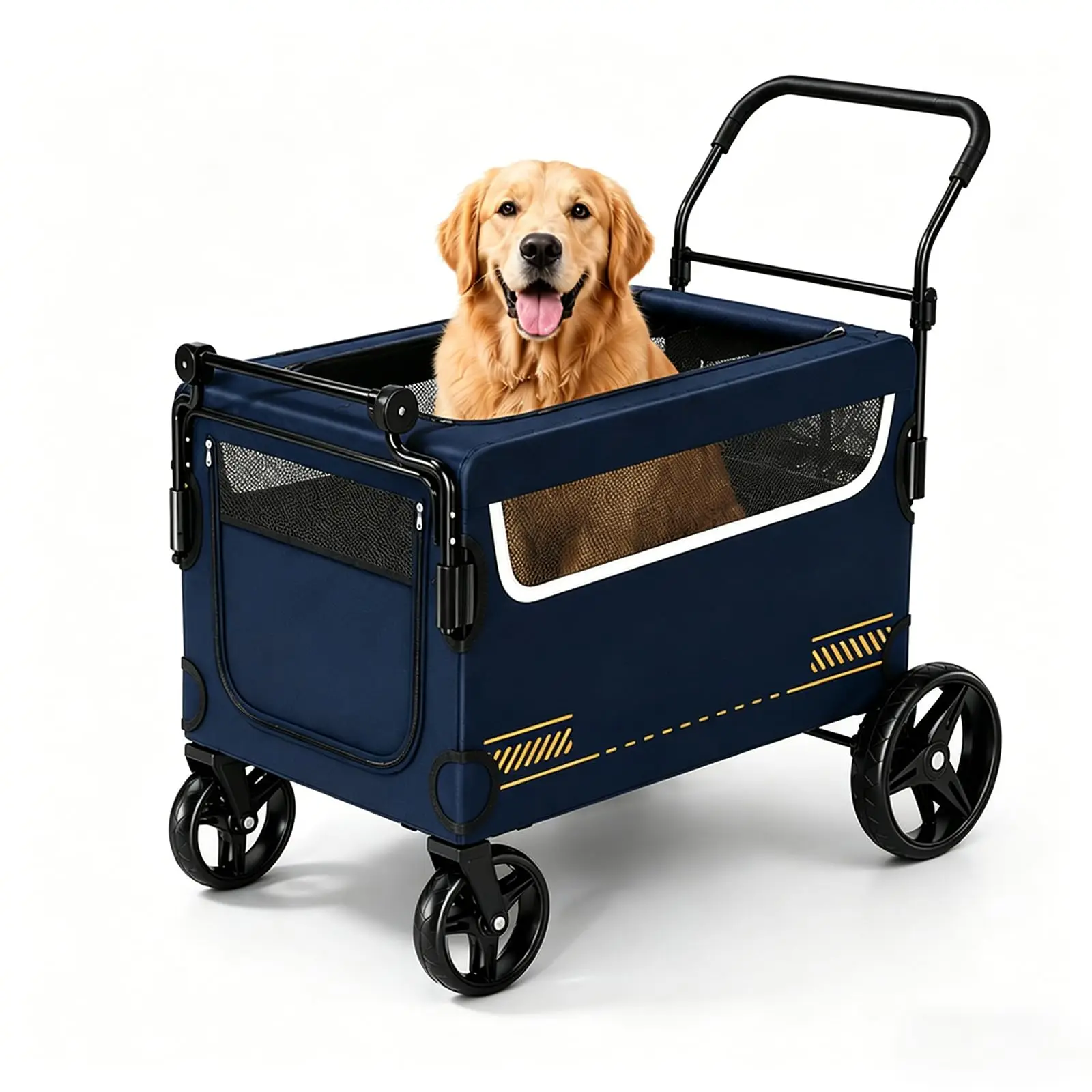 2-in-1 Collapsible Dog Stroller Wagon for Medium & Large Dogs – Push-Pull Pet Cart with Ramp, All-Terrain Wheels, One-Step Brake – Ideal for Outdoor Walks, Hiking & Camping