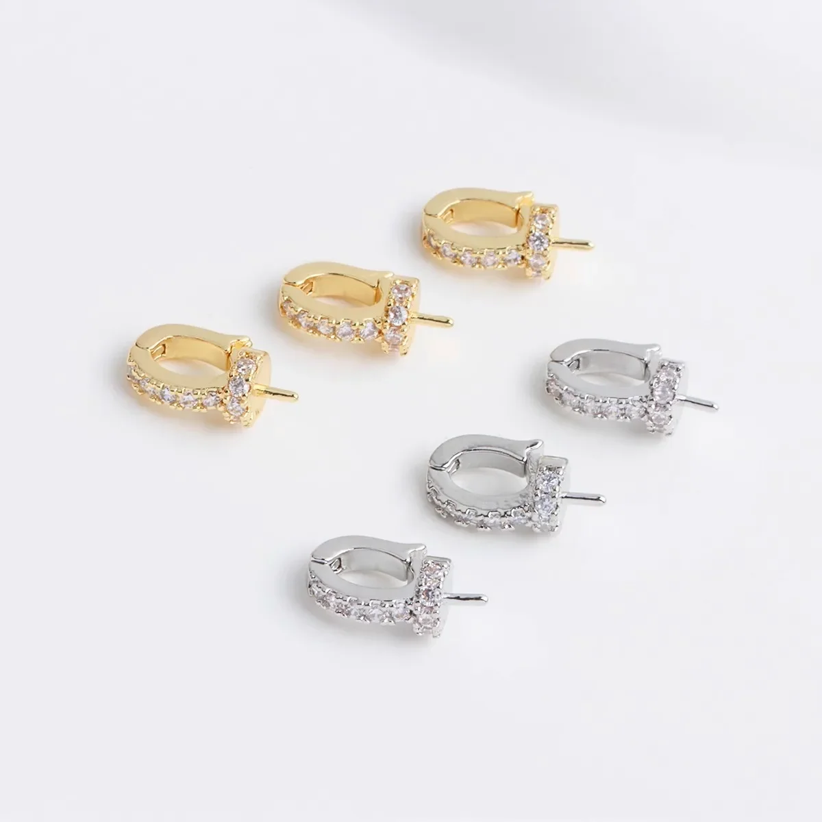 18K Real Gold-plated Zircon Buckle Type Universal Buckle, Half-hole Bead Holder Pendant Buckle DIY Handmade Accessories