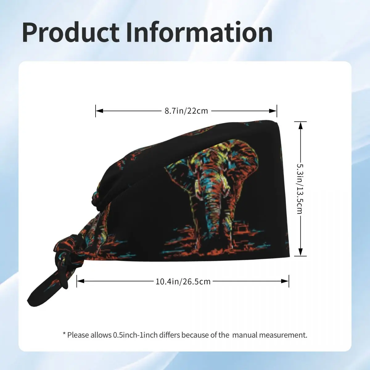 Colourful Abstract Elephant Neon Illustration Scrub Hat Doctor Working Surgical Cap Unisex Adjustable Nursing Caps for Dentist
