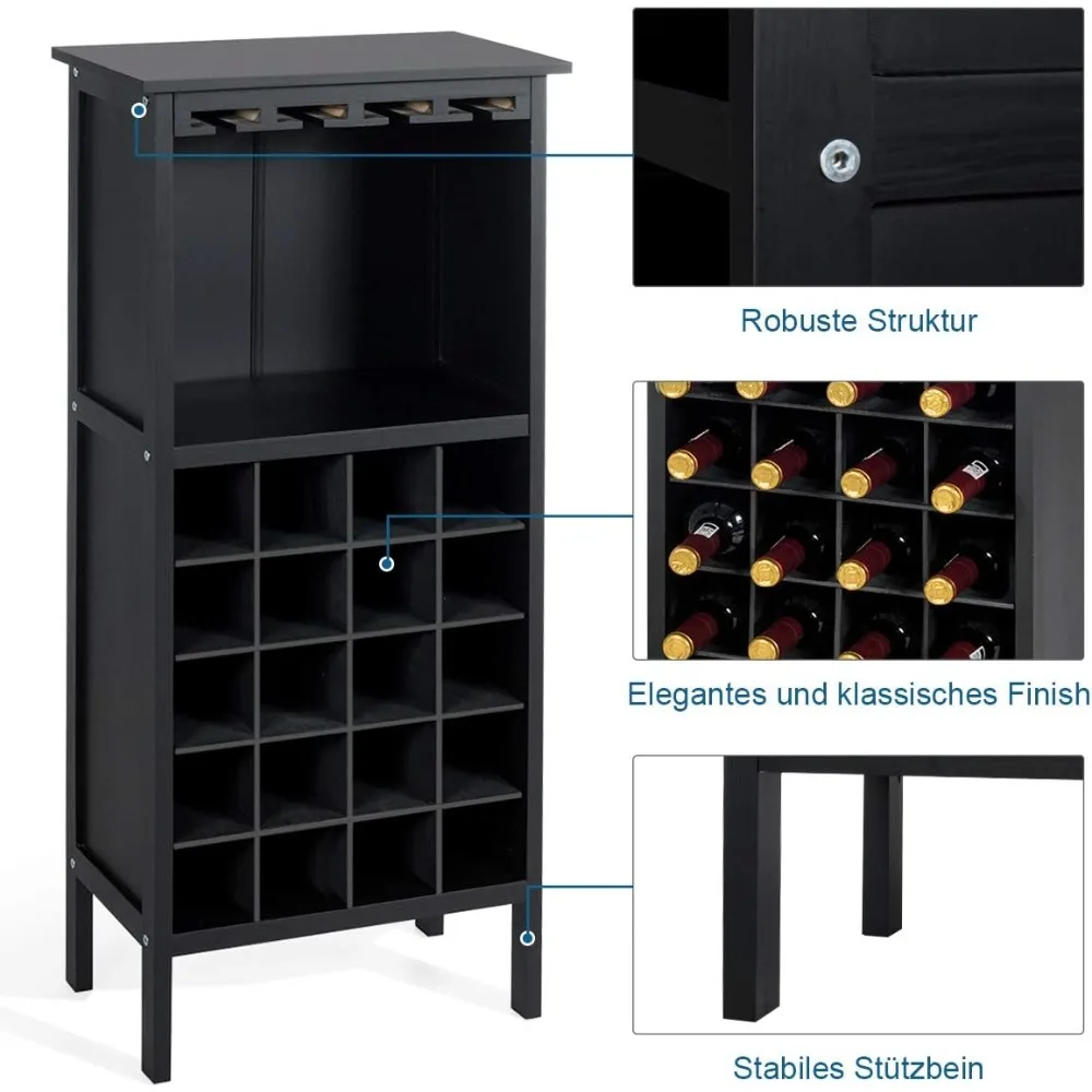 Afbeelding 4: Wijnkast voor 20 bottles, wooden wine rack with glass holder, bottlesrek, bottle stand, wine stand for keuken, bar, 42 x 2