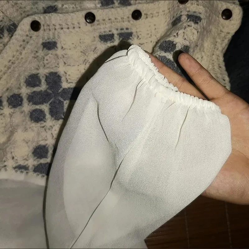 Blusas bordadas de encaje con una sola botonadura para mujer, Camisa de gasa fina elegante, Tops informales sueltos de manga larga