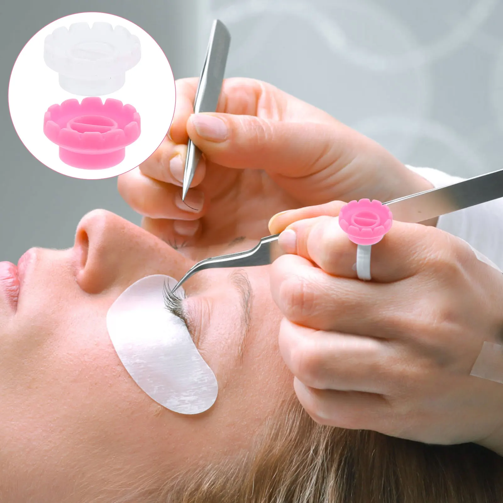 

200pcs Flower Extension Cup Plastic White Glue Holder For Grafting Pink Each Lash Glue Holder Lash Supplies