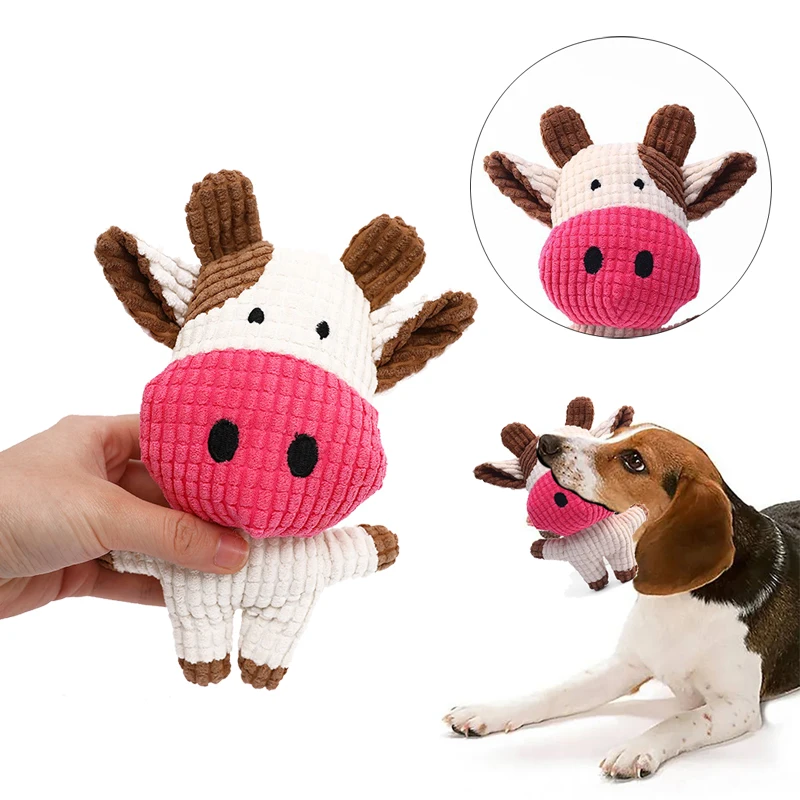 Plush Dog Toy for Small Medium Pets Funny Interactive Squeaky Toys Cow/Pig Shape Stuffed Dog Chew Toy Supplies