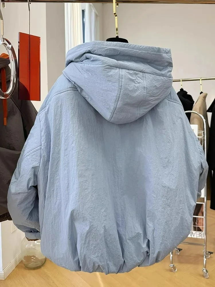 Korean Hooded Cotton Jacket for Women 2026 Winter New Thicked Warm Coat Fashion All-match Loose Long Sleeve Tops Outwear