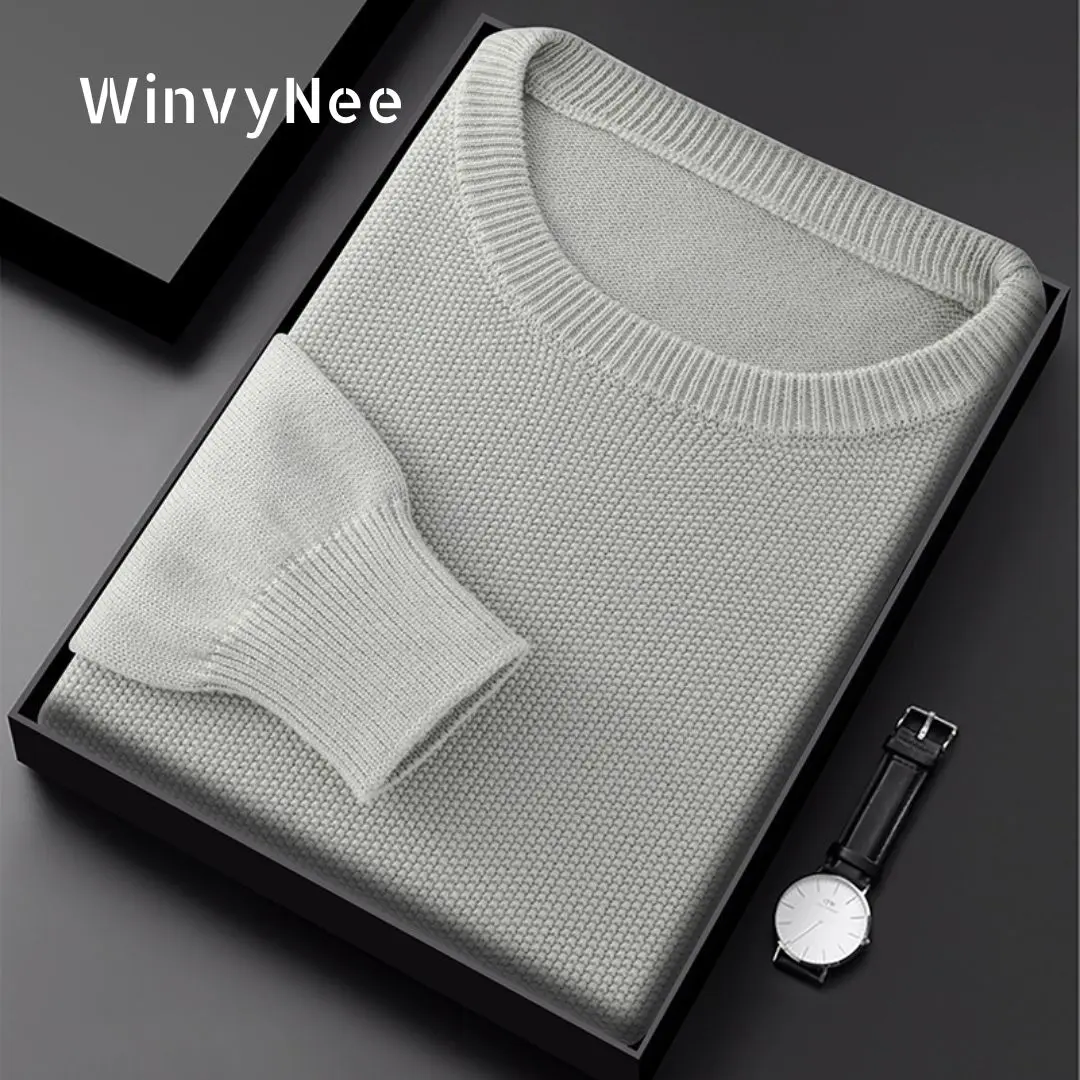 

Мужской свитер WinvyNee, мужская одежда, хлопковый повседневный однотонный вязаный топ с круглым вырезом и длинными рукавами, пуловер на весну и осень, ZM1092003