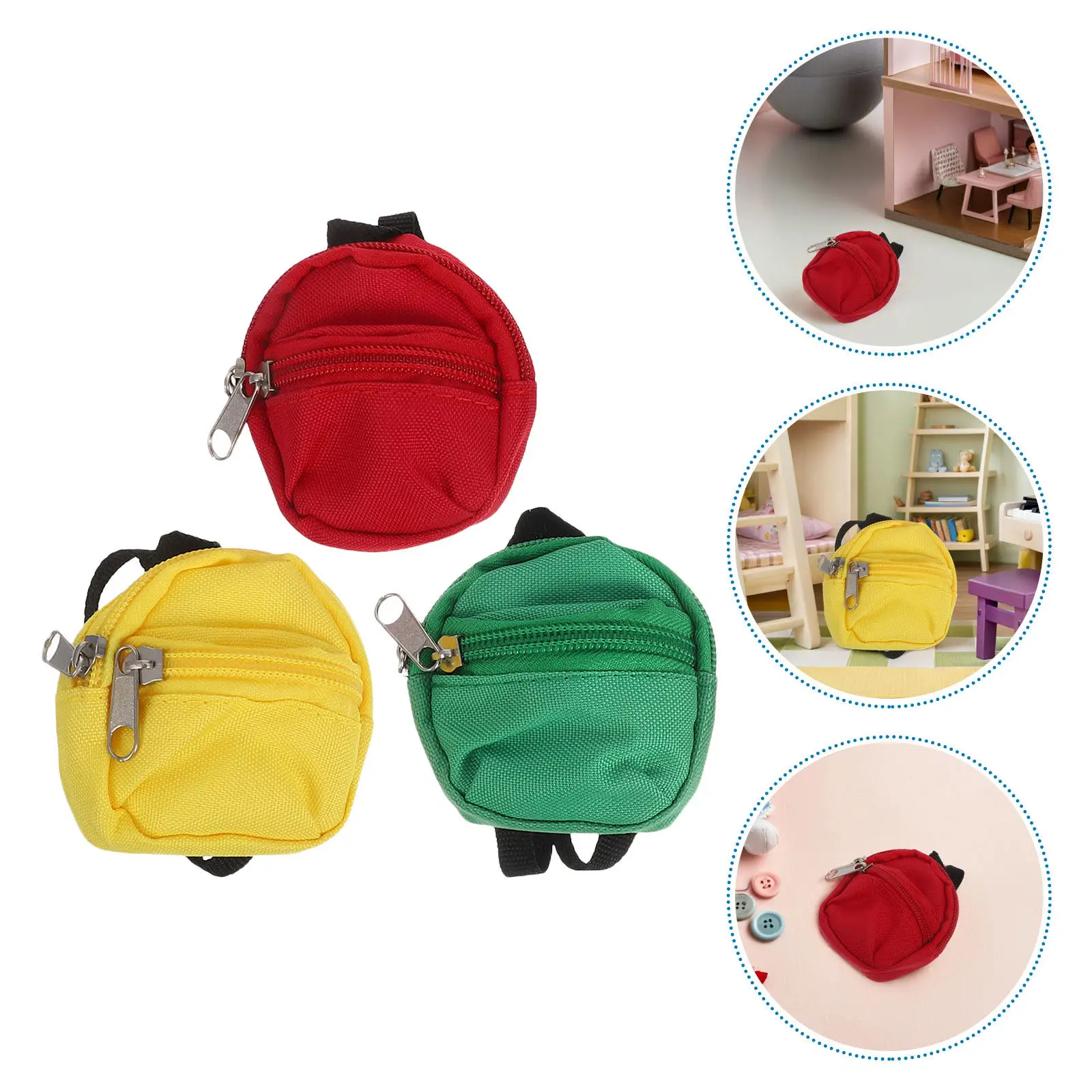 

3Pcs Mini Zipper Backpack Keychain Set Colorful School Bags for Dollhouse Pretend Play Dress Up Accessories Costume Ornament