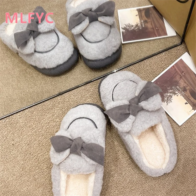 2023 Cotton Slippers female Winter Thick Sole External Wear Cotton Shoes Indoor Cute Bow Cotton Slippers mujer Casual Slippers