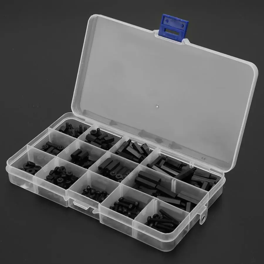Espaciadores de columna hexagonal bidireccional de nailon negro, 320 piezas, M3, para placa base PCB, juego de tuercas de tornillo de espaciado de plástico fijo
