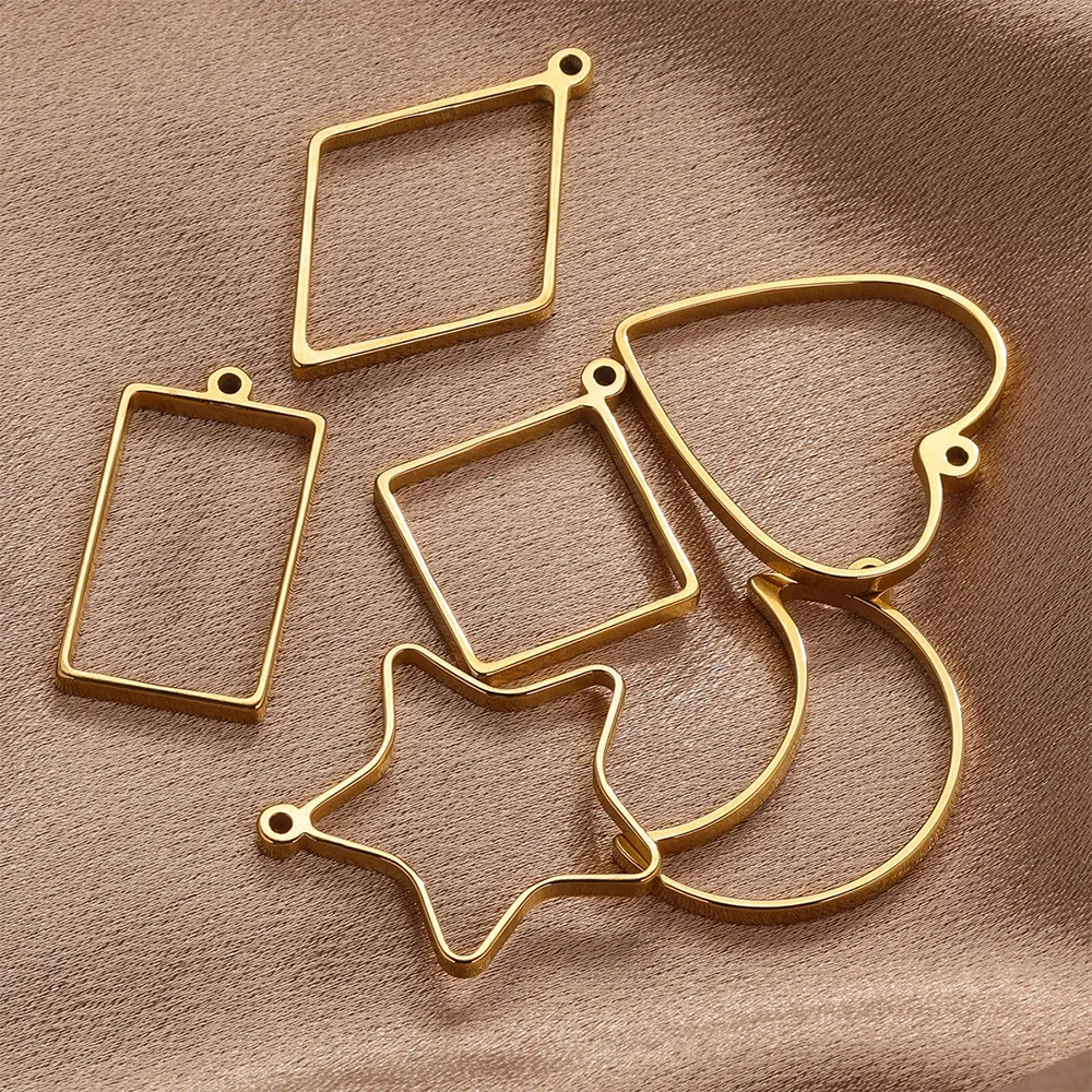 10個入り ステンレス製 幾何学模様 メタルコネクターチャーム フレームベース DIY エポキシ樹脂 UVクリスタルモールド ジュエリーネックレス用