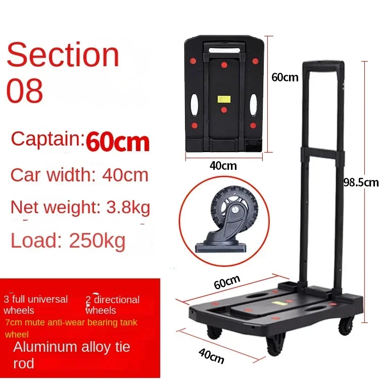 Folding Portable Collapsible Aluminum Cart Dolly Pull Truck Carring Trolley Black Tool Cart Storage with 4 Wheels Luggage Cart