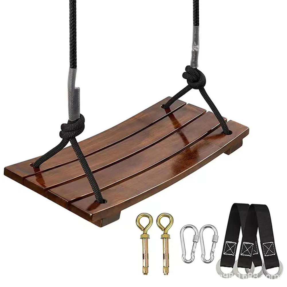 Columpio de madera maciza, columpio Simple de un asiento, carga máxima de 440 libras, columpio curvo, columpio de cuerda para exteriores para jardín, Patio