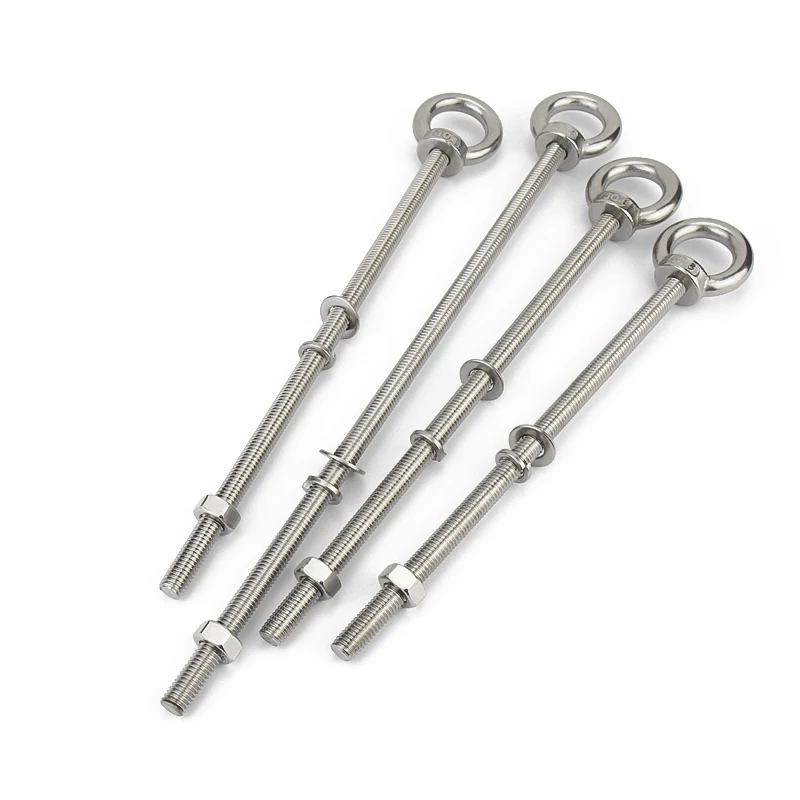 20-300MM Extended Long Eye Bolt Stainless Steel 304 DIN580 Metric Thread M4-M20 Lifting Eye-bolt Screw with Nut and Washer