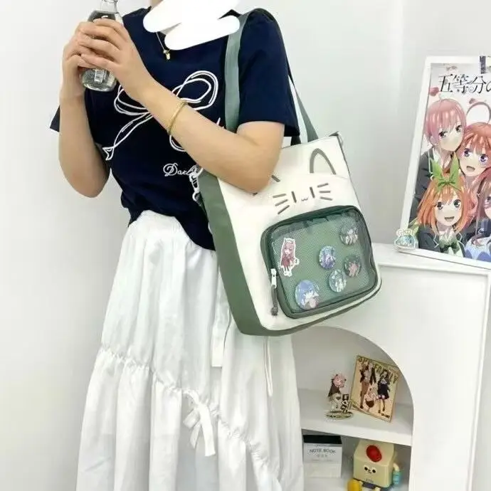 See-Through Layer Cute Cat Display Sweet Large Capacity One Shoulder Cross Body Anime Student Portable Remedial Bag