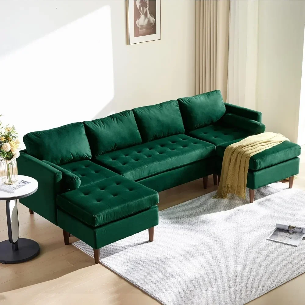 Modular Sectional Sofa, Velvet U Shaped Couch, Modular Sectional with Reversible Ottomans for Living Room