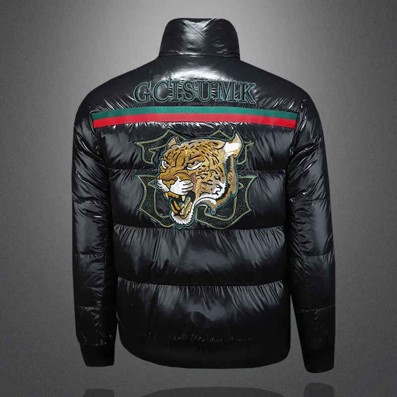 

Thiened 90 down Jaet Men's Coat Tiger Embroidery Faion Brand Stationary Floral Design Urban Casual Outerwear