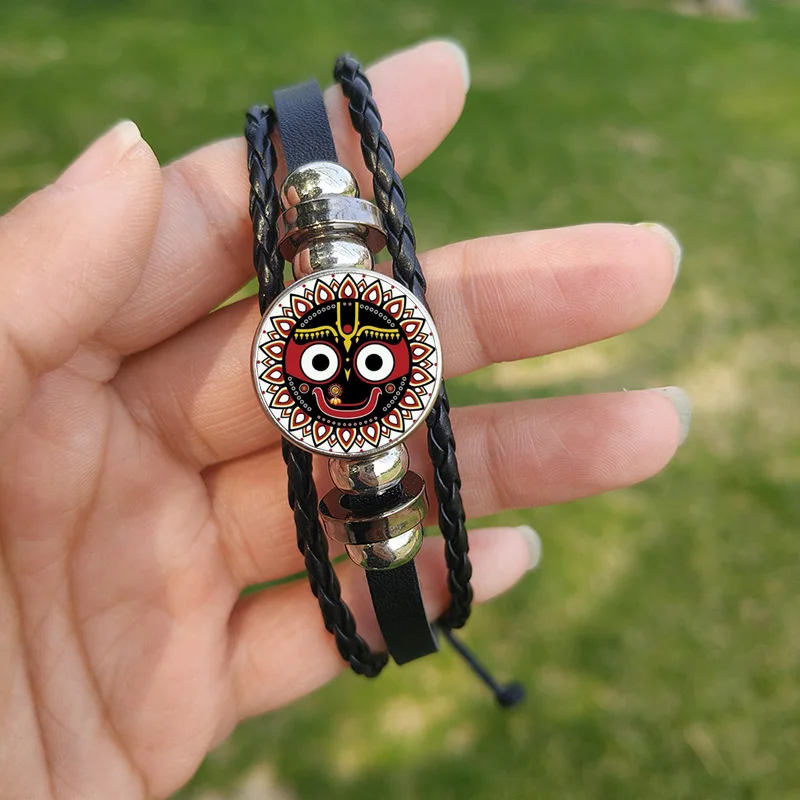 Hindu God lord Jagannath Bracelet for Men Women Mandala Face Cartoon Picture Handmade Leather Woven Bangles