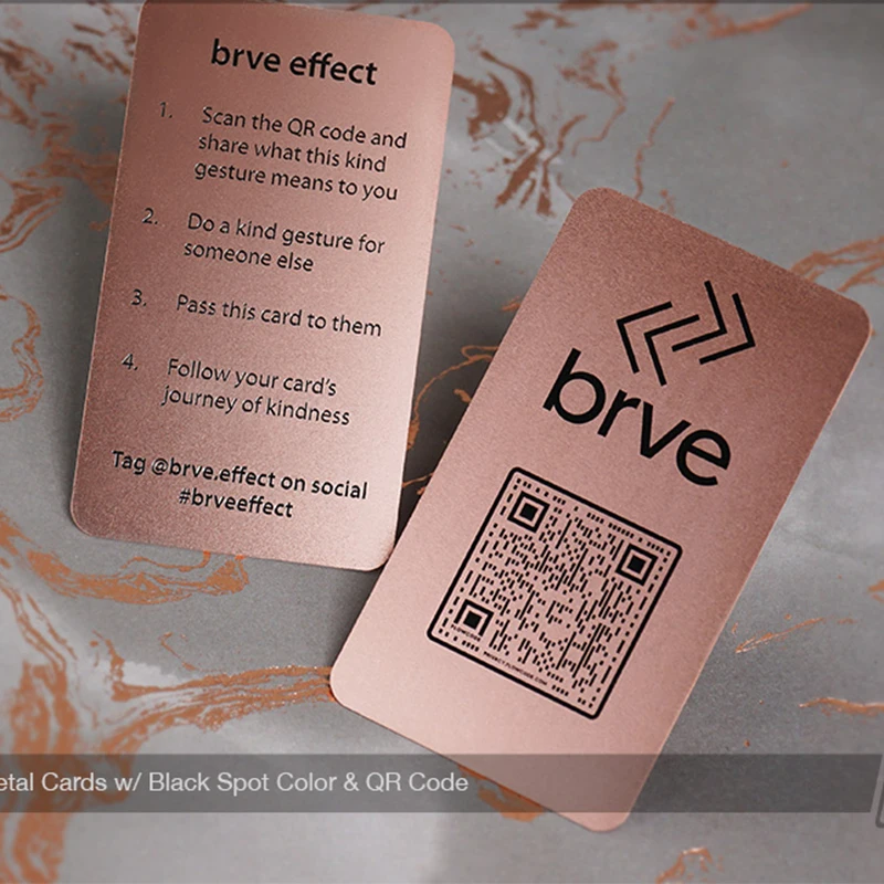 Stainless steel electroplating rose gold card custom metal membership card design QR code business card production