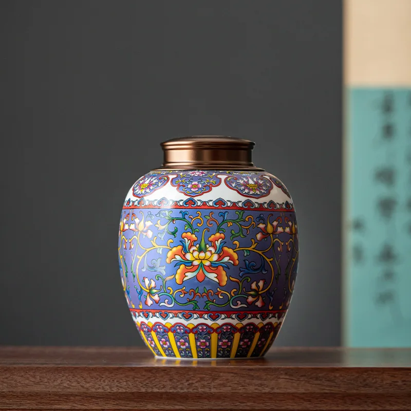 

Цветочный керамический чайник, герметичный резервуар для хранения, настольное украшение, ремесла, бытовой контейнер большой емкости для хранения, домашний декор