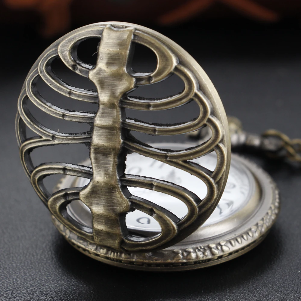 Bronze Giant Skeleton Hollow Quartz Pocket Watch Exquisite Vintage Necklace Chain Watch Pendant Men's and Women's Holiday Gift