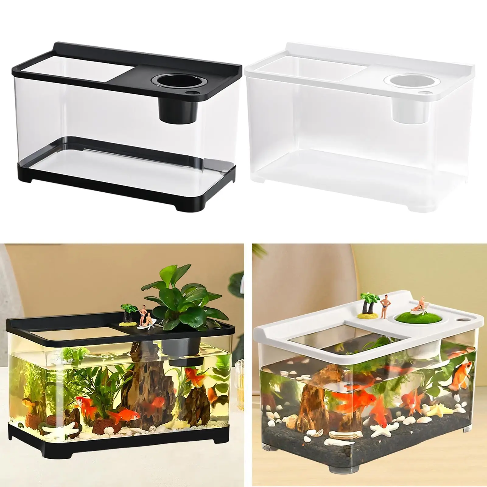 Betta Fish Tank Reptile Terrarium Tank Clear View 34x21x20 cm Fish Bowl Small Fish Aquarium Tank for Turtle Fish Hermit Crabs