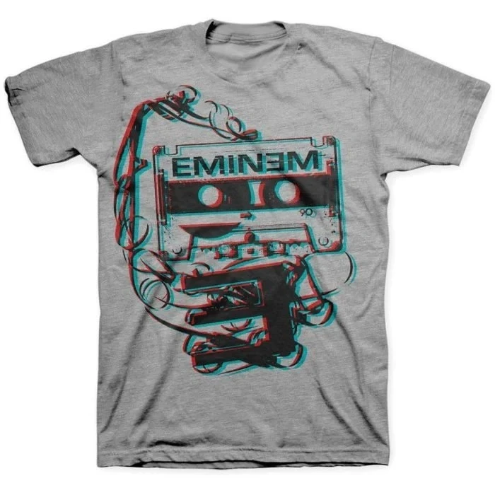 Eminem Cassette Tape Glitch Print Baumwoll-T-Shirt Hip Hop Legend Unisex Kurzarm-T-Shirt