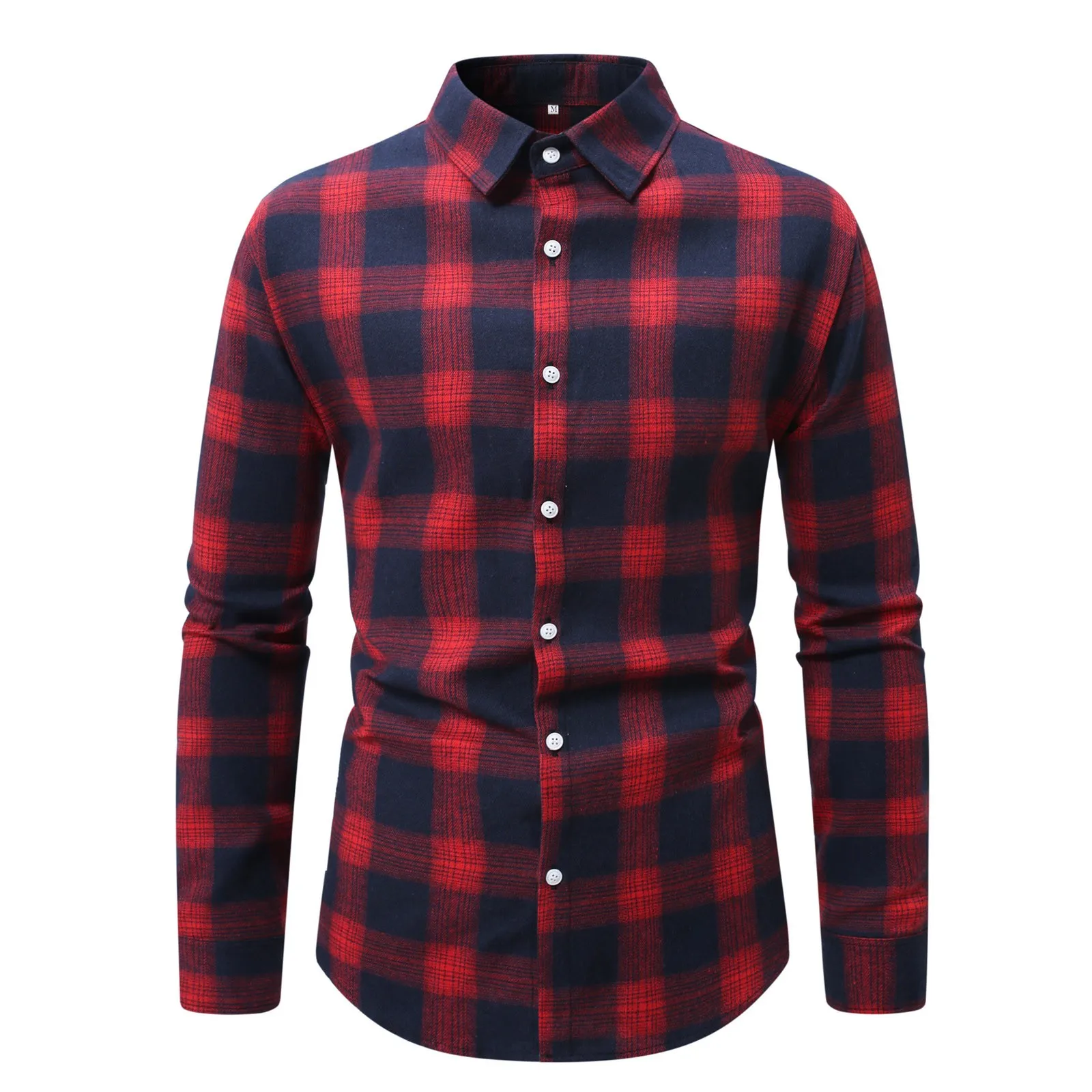 Mens Clothing Blouse Slim Men Red Green Blue Dress Shirt Tops Casual Business Social Plaid Print Long Sleeves design Shirt Male